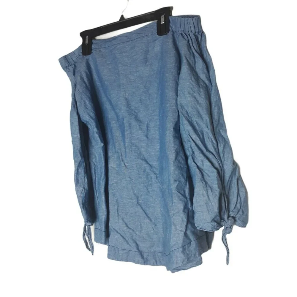 FREE PEOPLE Show Some Shoulder in Chambray Blouse - Picture 8 of 12